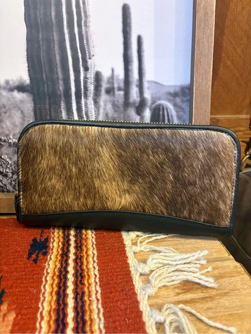 Men's Brown Hair-On Leather Zip Wallet - Picture 1 of 11